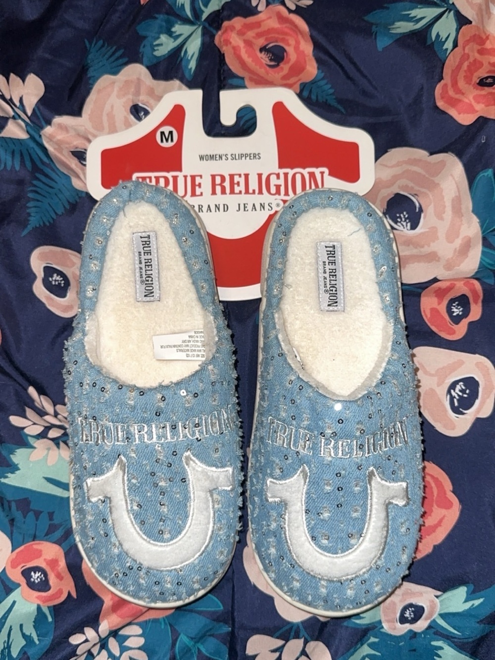 True Religion Blue Denim woman ' Slip-On Slippers-med 6.5-7.5